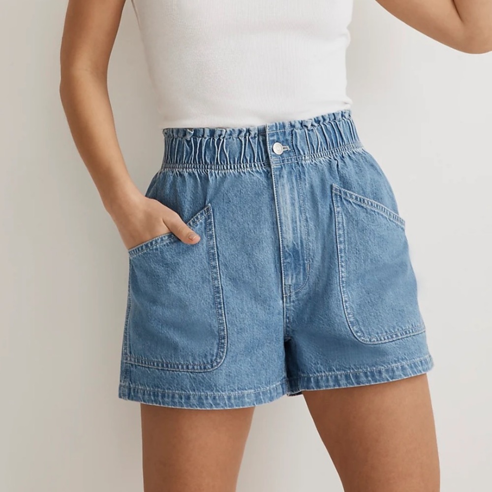 Denim Pull-On Paperbag Utility Shorts in Arcwood Wash